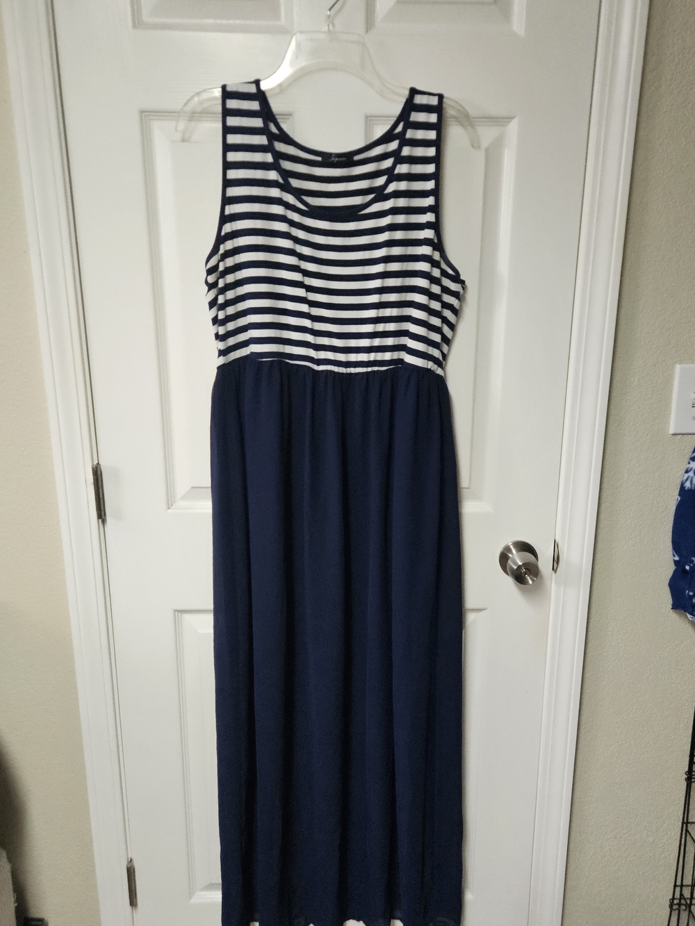 Soprano Navy and White Striped Tank Maxi Dress